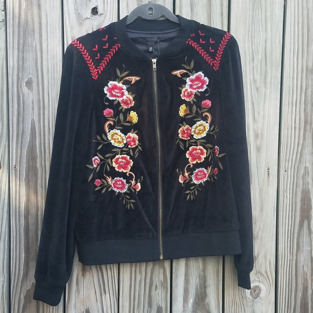 Torrid Embroidered Floral Zip Up Jacket